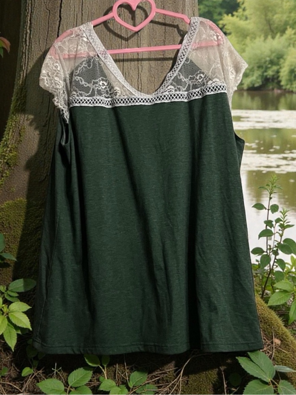 Green Lace Trim Tank Top